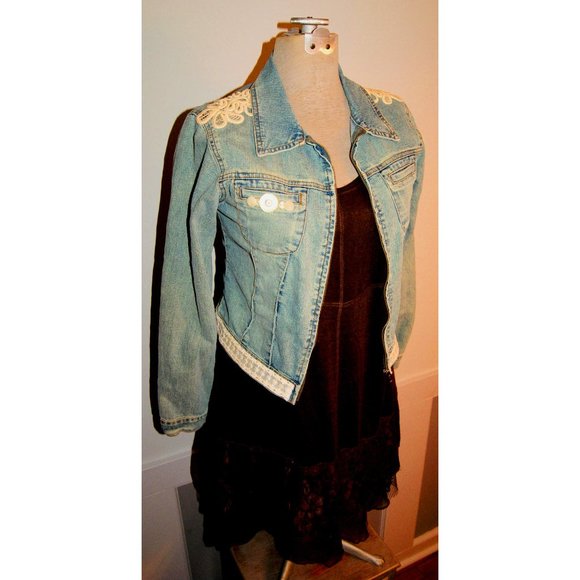 Hand Crafted Jackets & Blazers - Denim Jean Jacket Upcycled Vintage Distressed Military Style